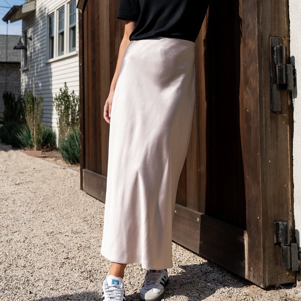NWT Baltic Born Celeste Satin Midi Skirt | Champagne Size S